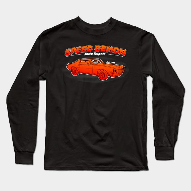 Speed Demon Auto Reapir Muscle Car vintage art with black Background Long Sleeve T-Shirt by Drumsartco
